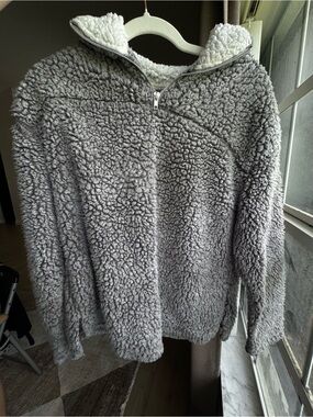 Gray Wubby Sherpa Quarter-Zip Pullover Sweater